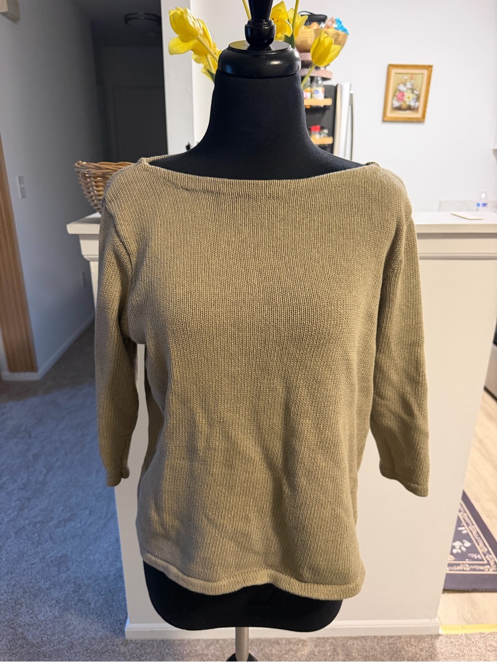 Ralph Lauren Olive Boatneck Lightweight Sweater 3/4 sleeves